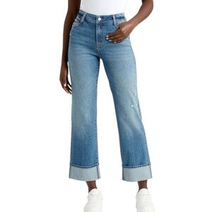 Time and Tru High Rise Straight Leg Cuffed Jeans Size 10 Medium Enzyme